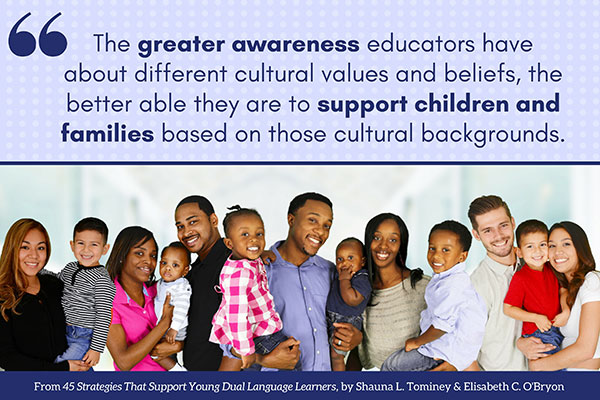 Group of parents with their children: The greater awareness educators have about different cultural values and beliefs, the better able they are to support children and family based on those cultural backgrounds.